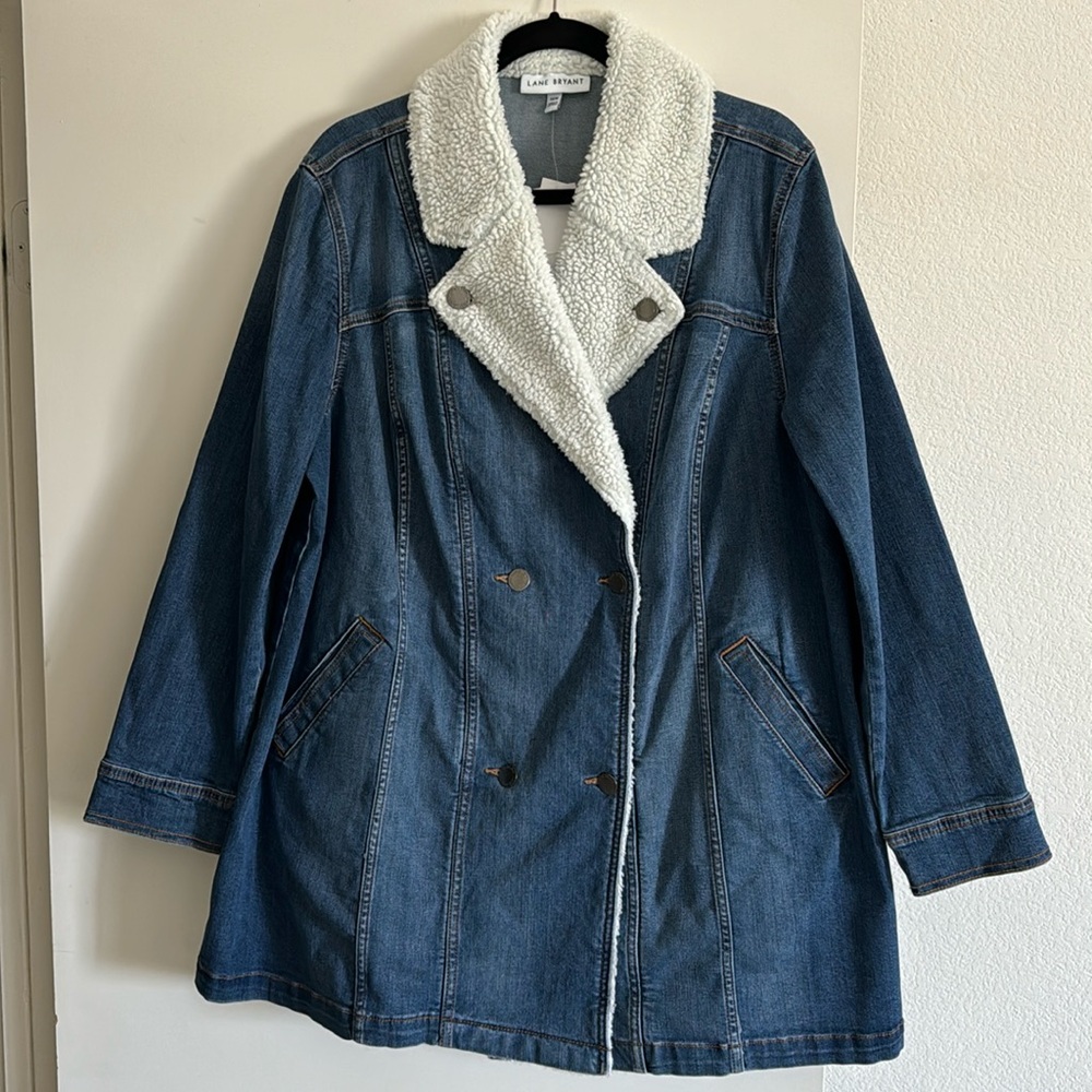 NWT ~ Lane Bryant Midi Denim Jacket with Sherpa